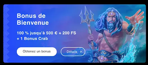Bonus de Bienvenue 100 % jusqu’à 500 € + 200 tours gratuits avec guerrier mythologique.